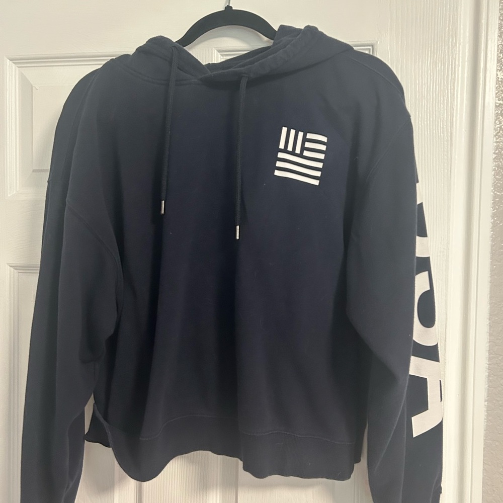 The North Face Dark Blue Hoodie with White Logo USA On Sleeve